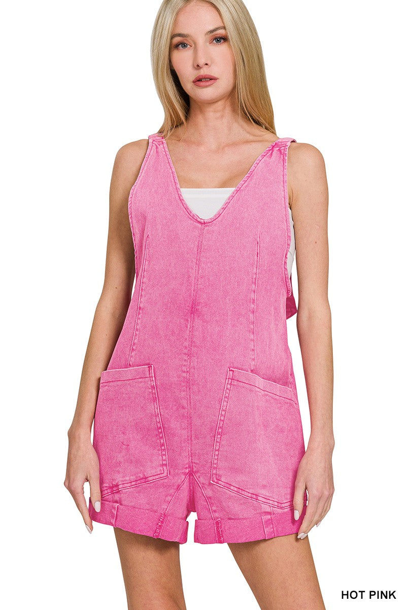 Pink Denim Romper