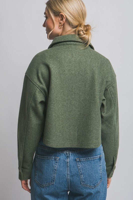 Fleece Cropped Olive Jacket
