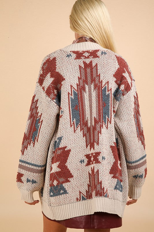 Aztec Knit Cardi Cream