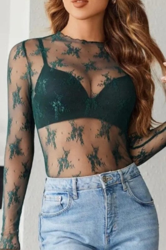 Mesh Lace Top Dark Green