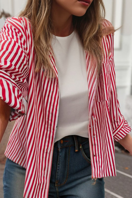 Red Stripped Button Up