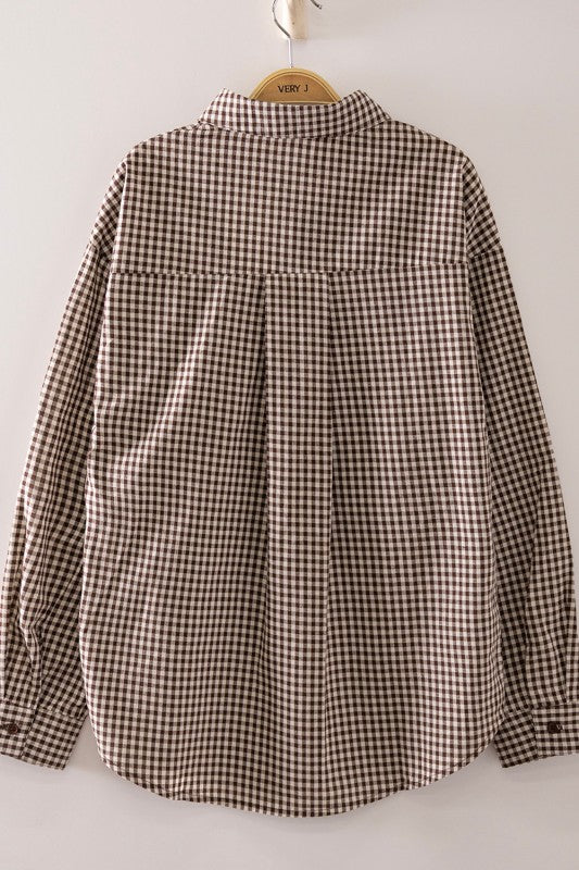 Gingham Horse Top Brown