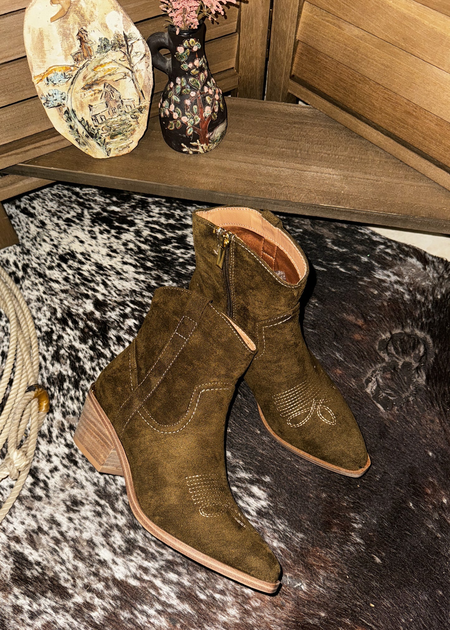 Green Suede Cowboy Boots