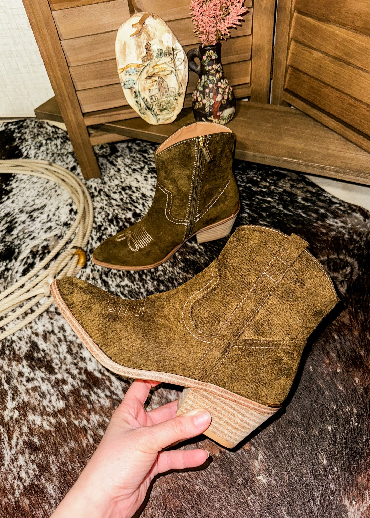 Green Suede Cowboy Boots