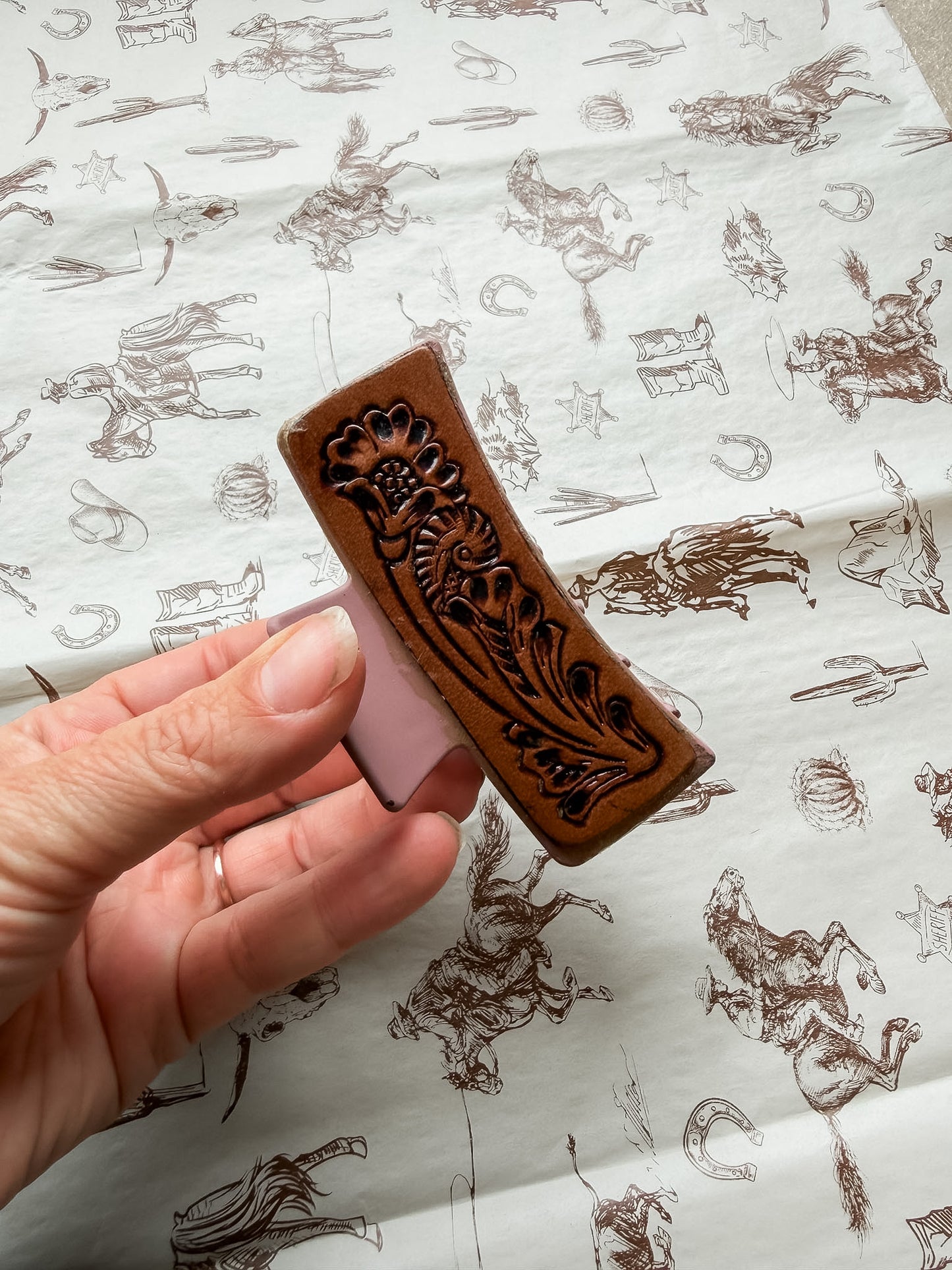 Mauve Tooled Hair Clip