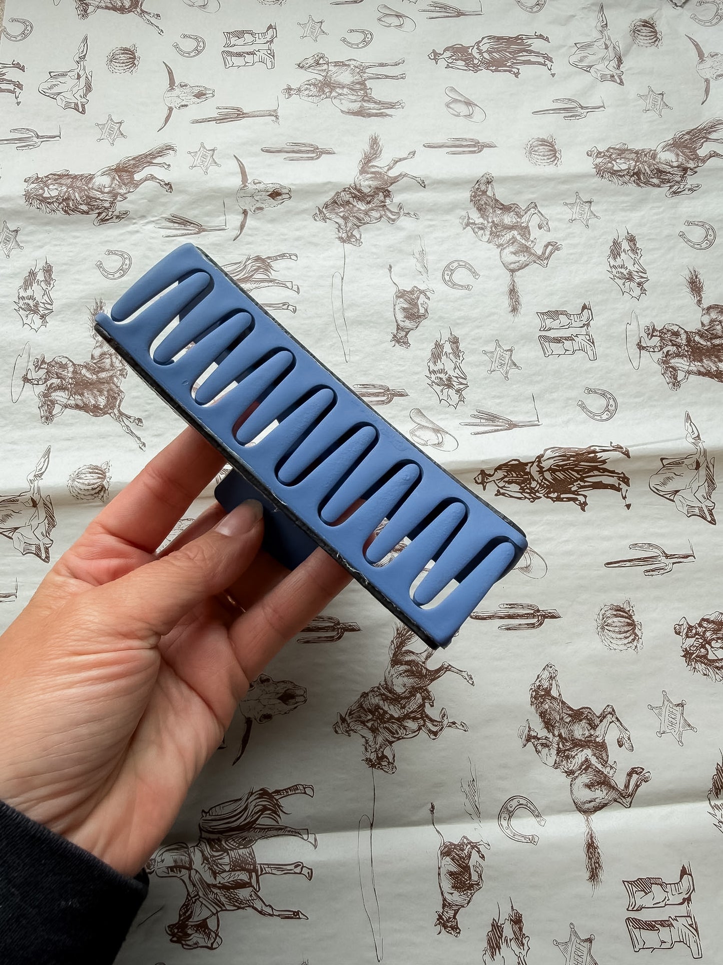 Dark Blue Tooled Large Hair Clip