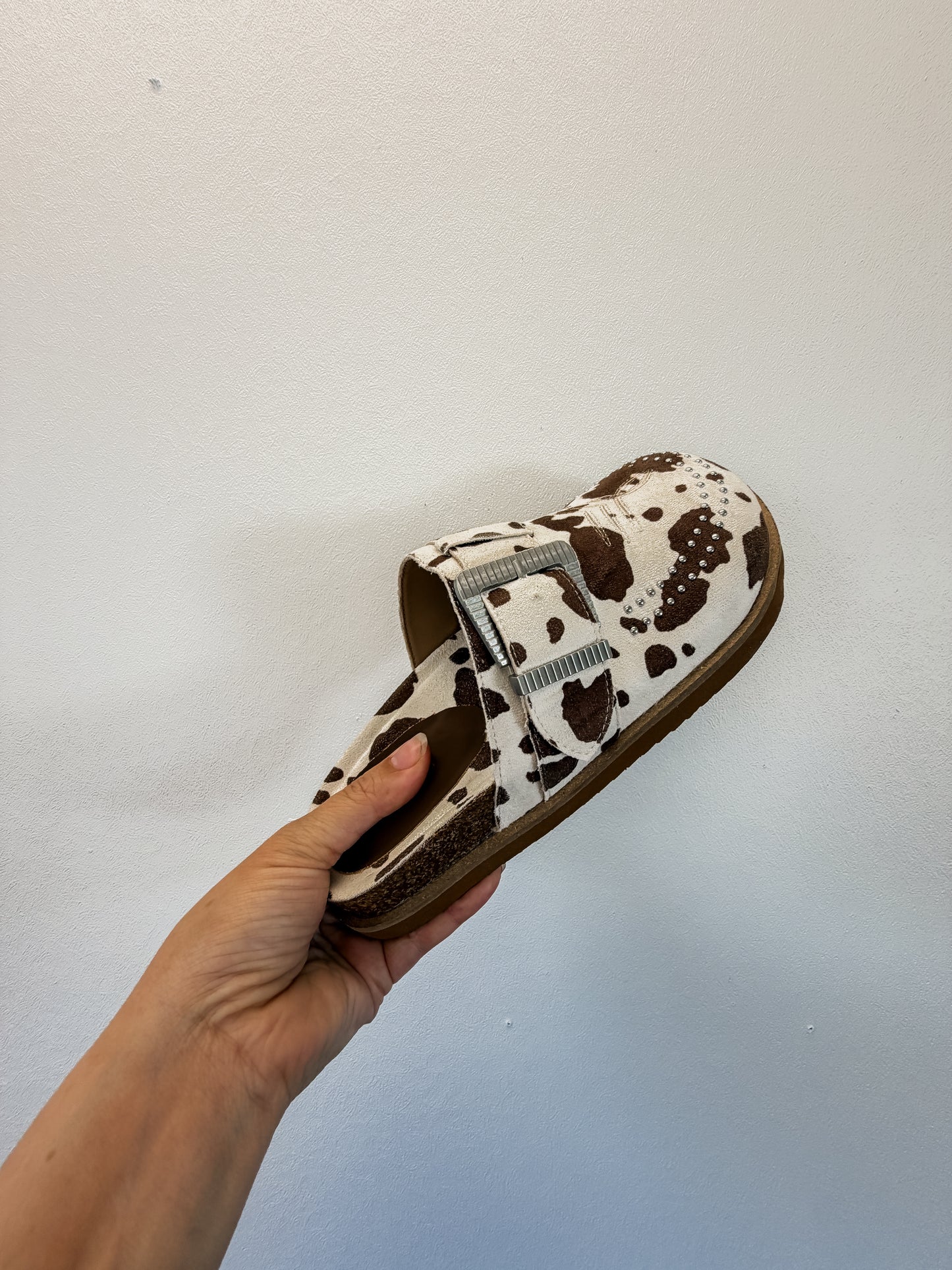 Cow Print Mules q