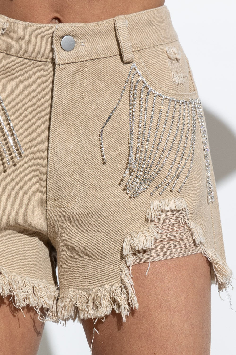 Rhinestone Taupe Shorts