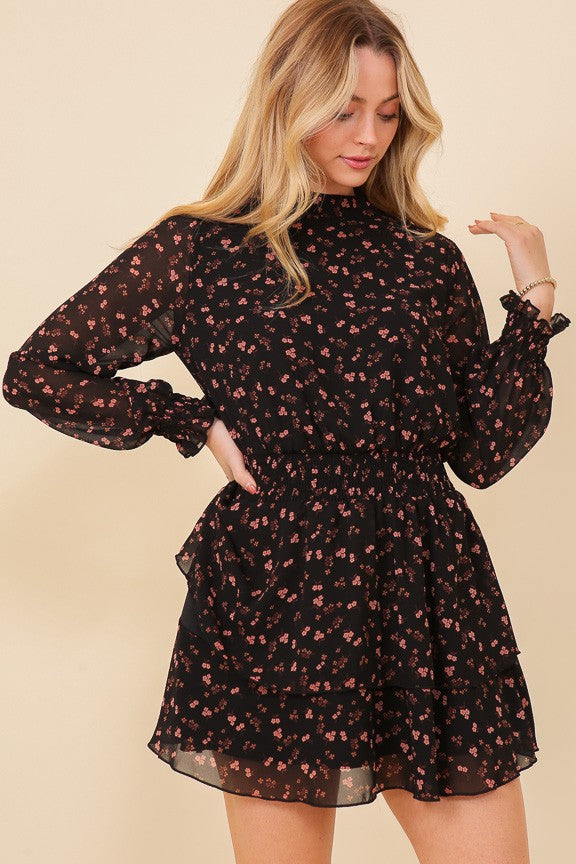 Floral Longsleeve Mini Black