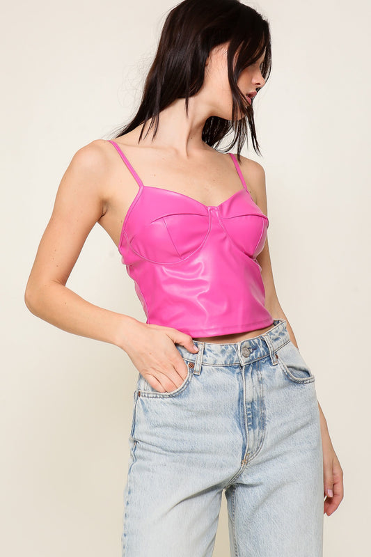 Pink Leather Crop Tank