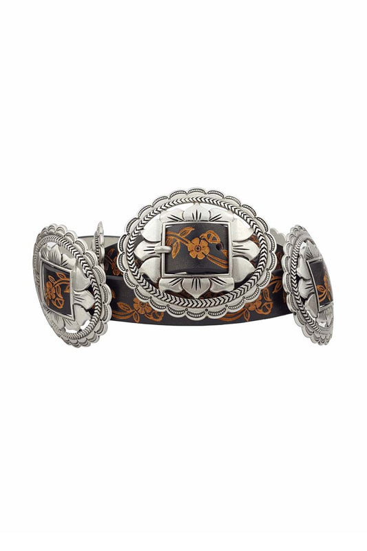 Black Tooled Concho Belt