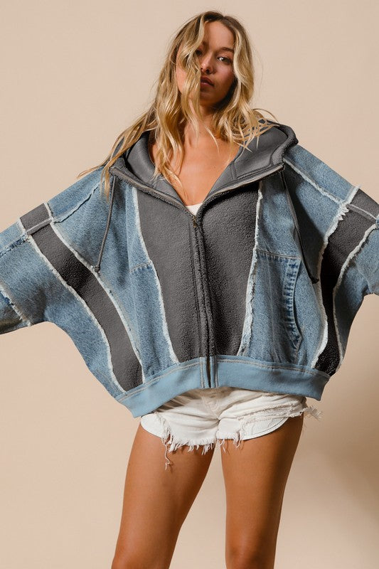 Grey Denim Zip Up