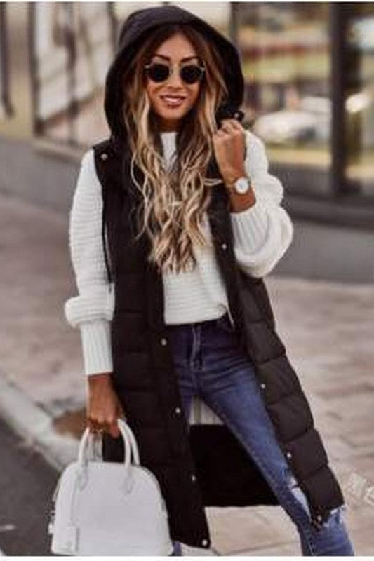 Long Puffer Vest Black
