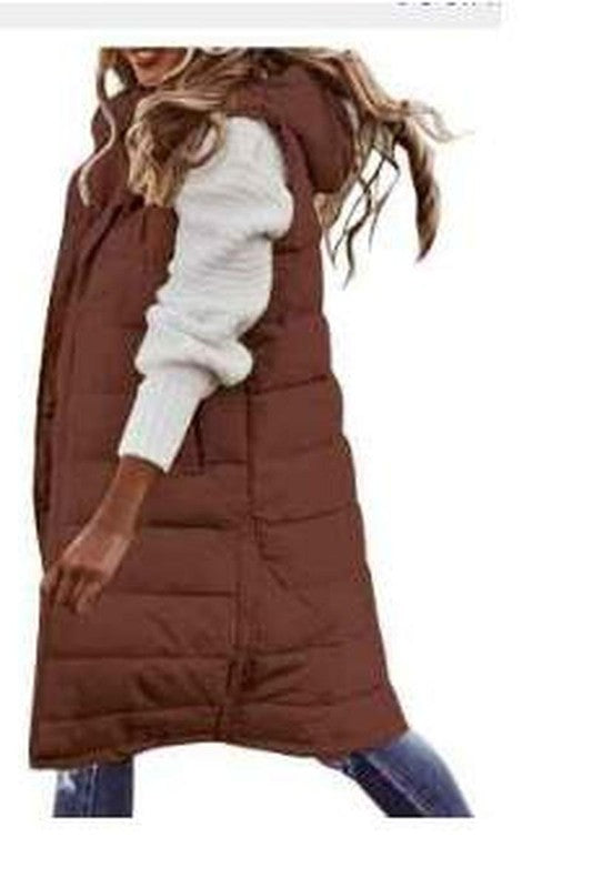 Long Puffer Vest Brown