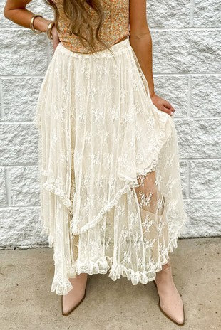 High Waist Lace Midi Skirt