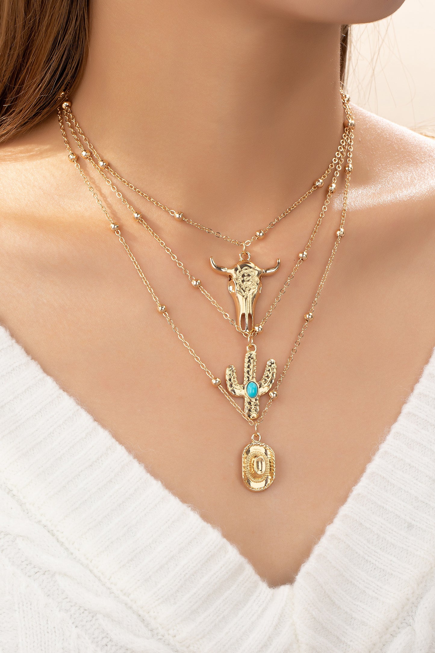 Bull Skull Necklace Gold