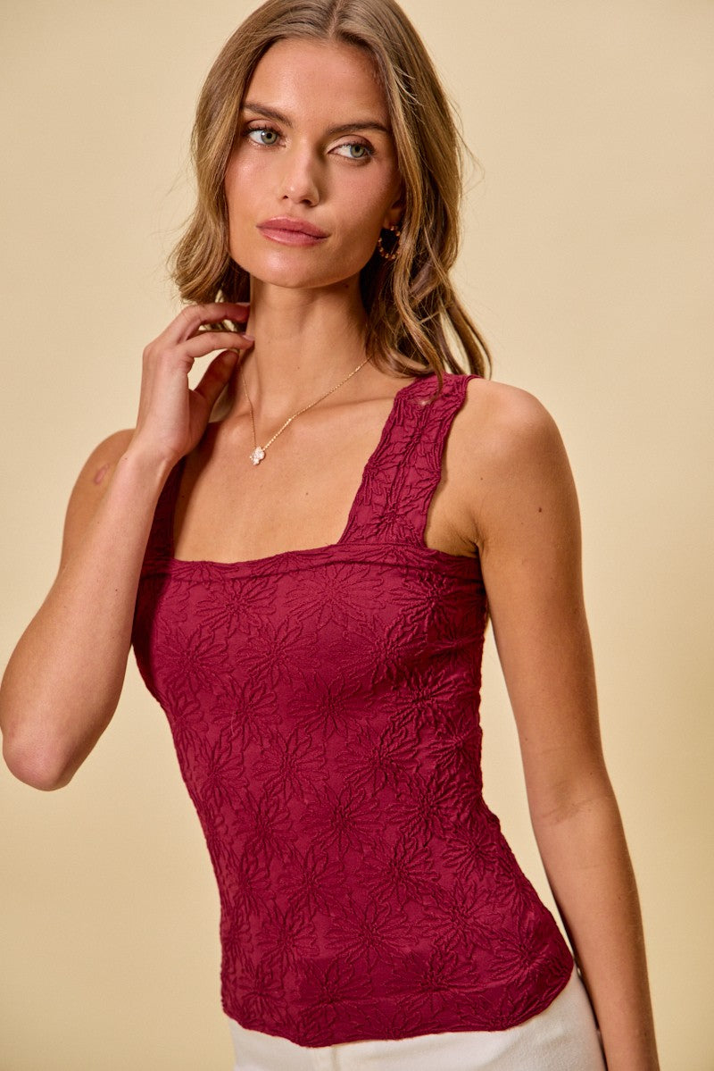Floral Square Neck Tank Red