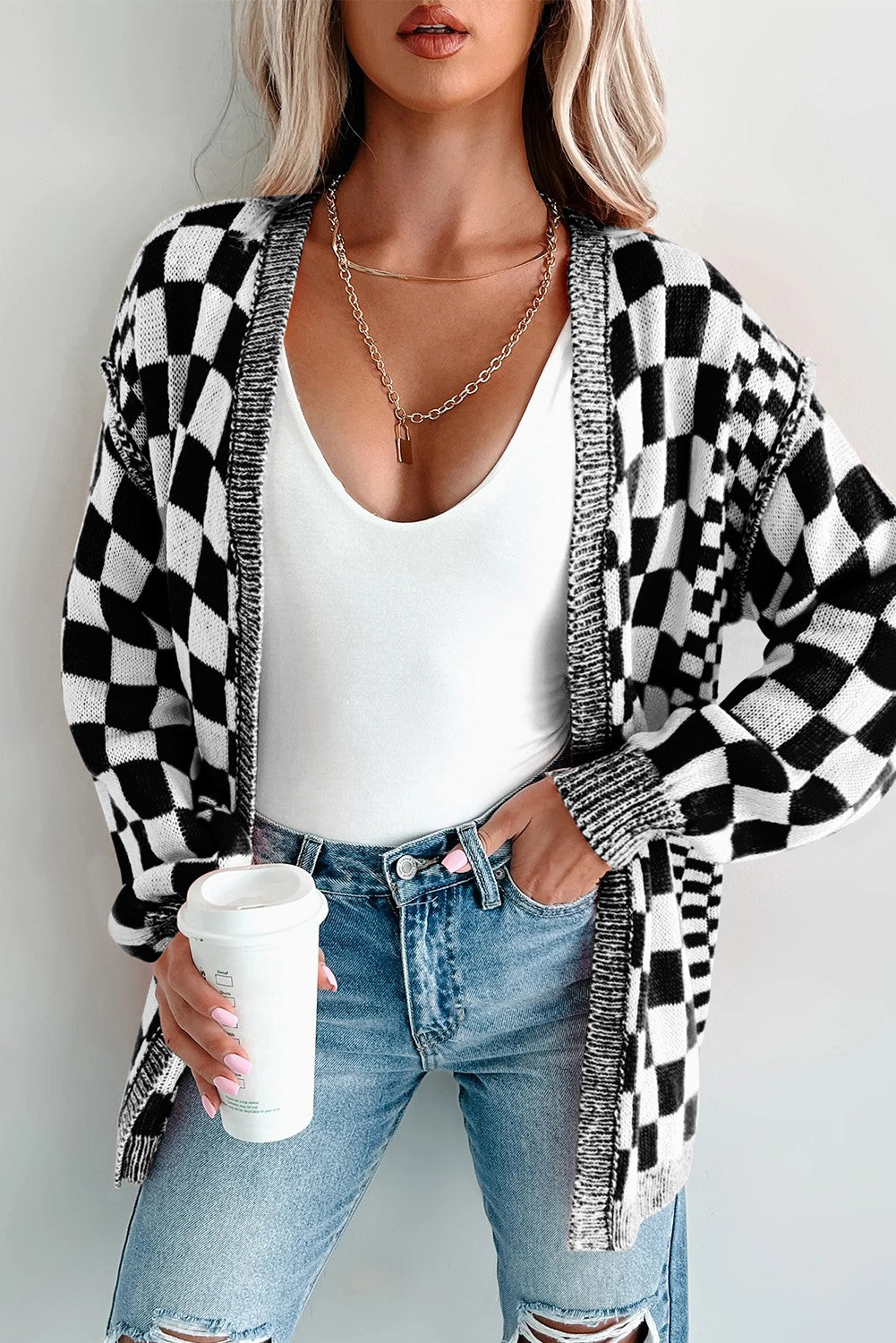 Checker Cardi Black