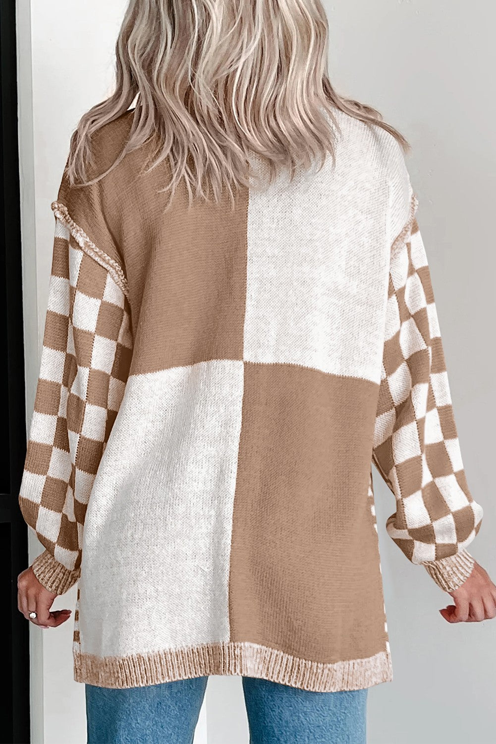 Checker Cardi Taupe