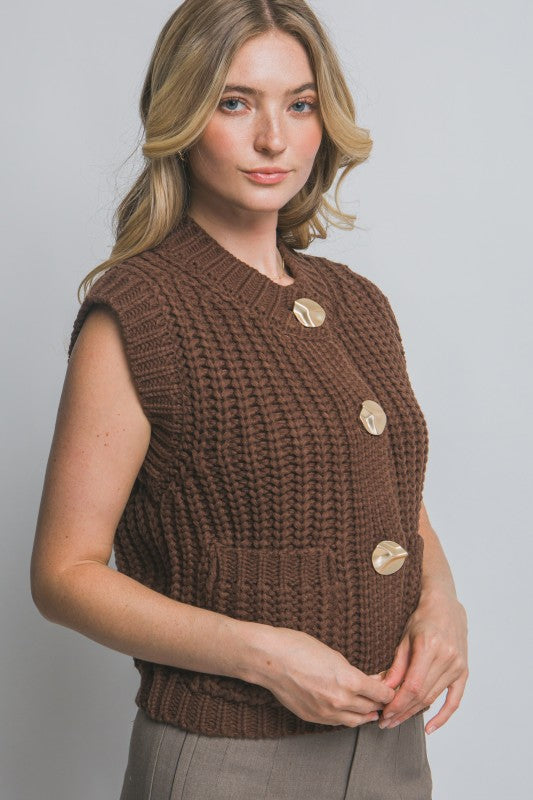 Knit Sweater Vest with Gold detail