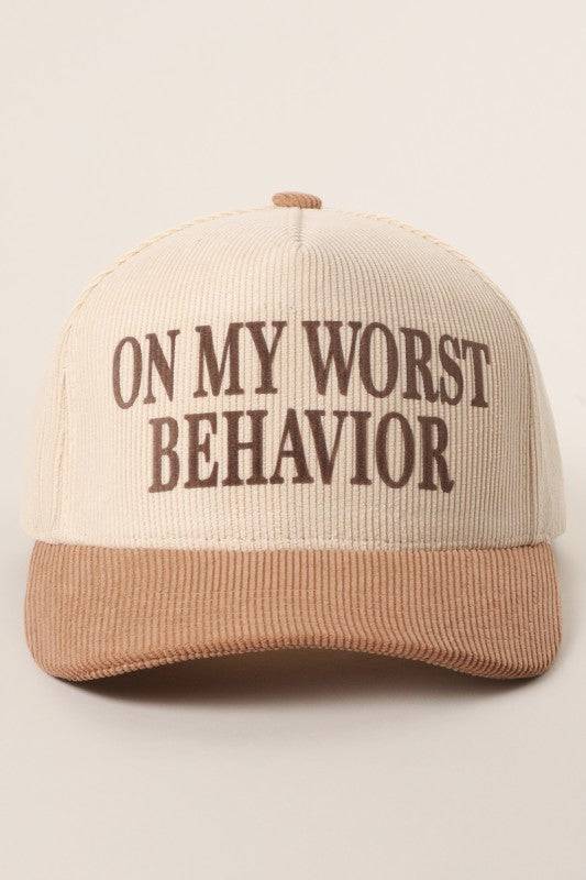 On My Worst Behavior Corduroy Beige