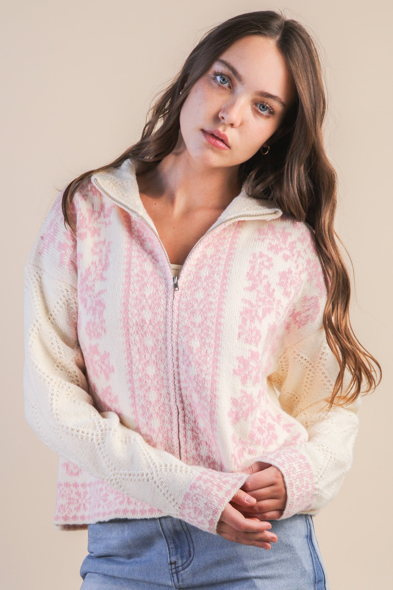 Pink Knit Zip Up