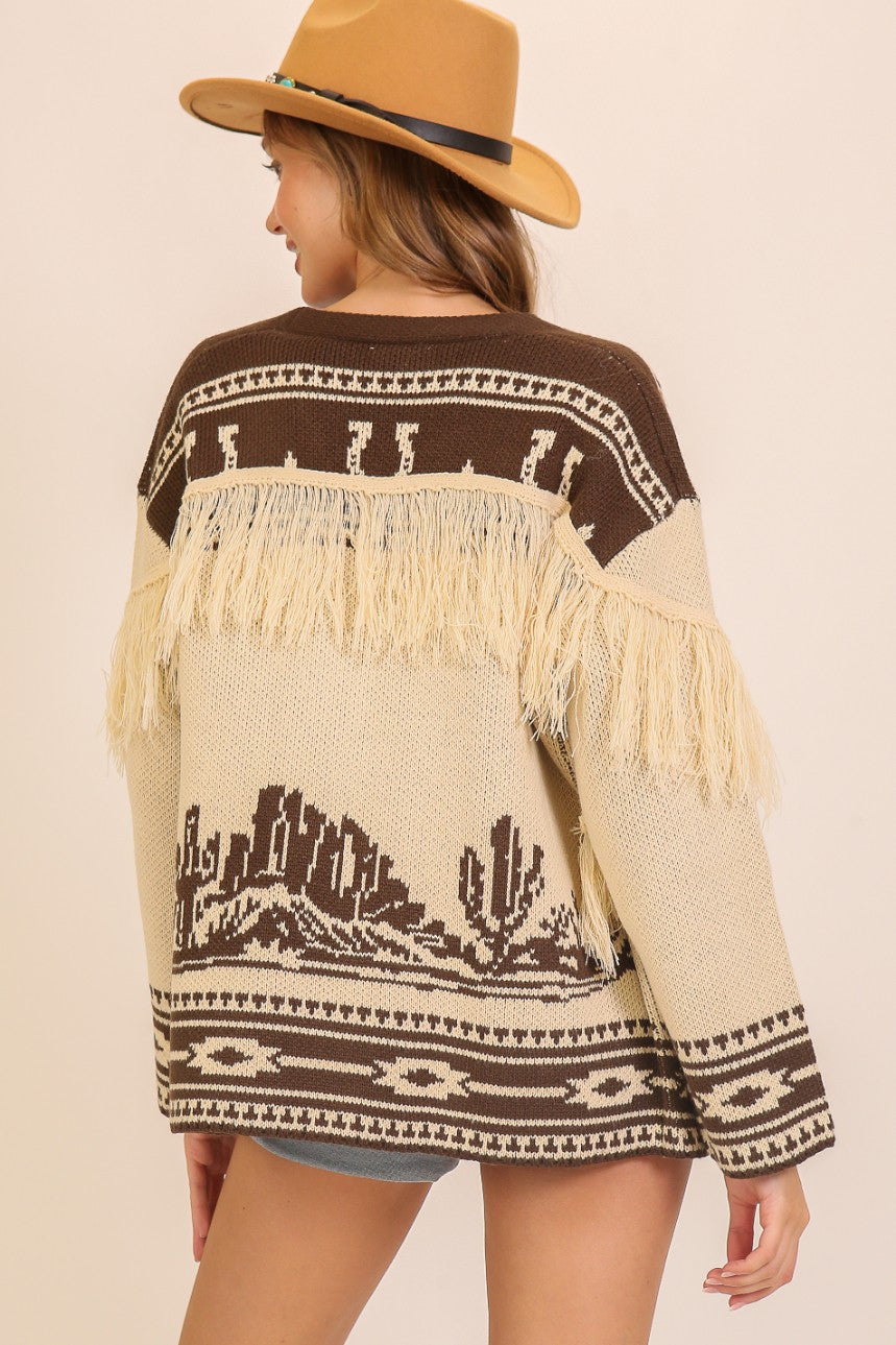 Western Fringe Cardi Cream