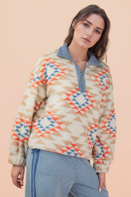 Aztec Pullover Blue/Cream