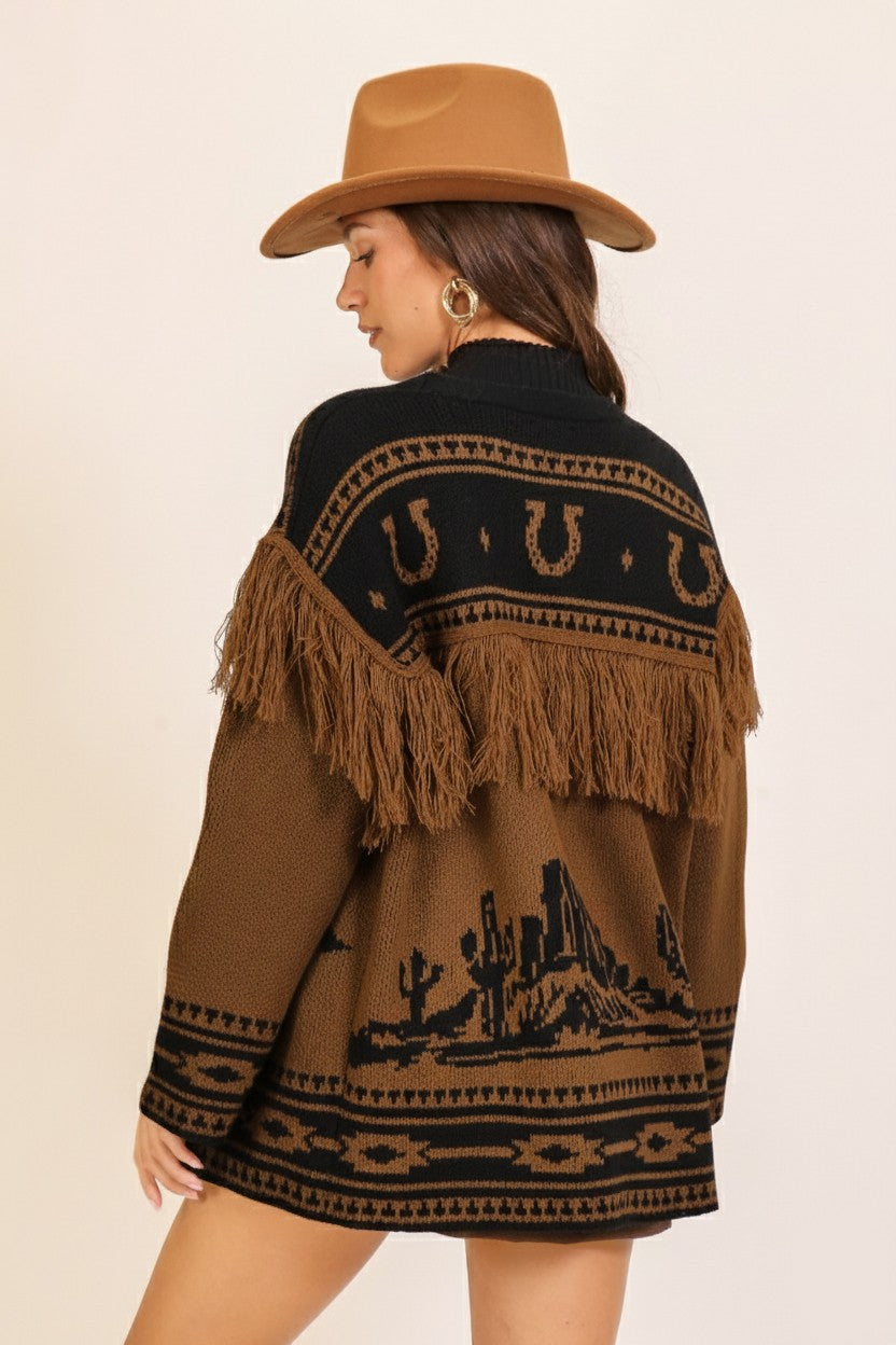 Western Fringe Cardi Mocha