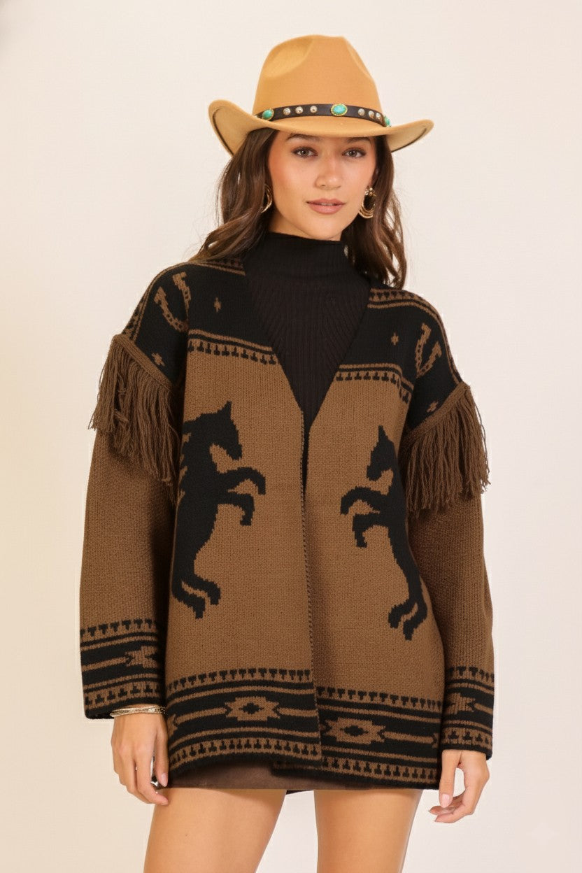 Western Fringe Cardi Mocha
