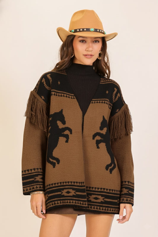 Western Fringe Cardi Mocha