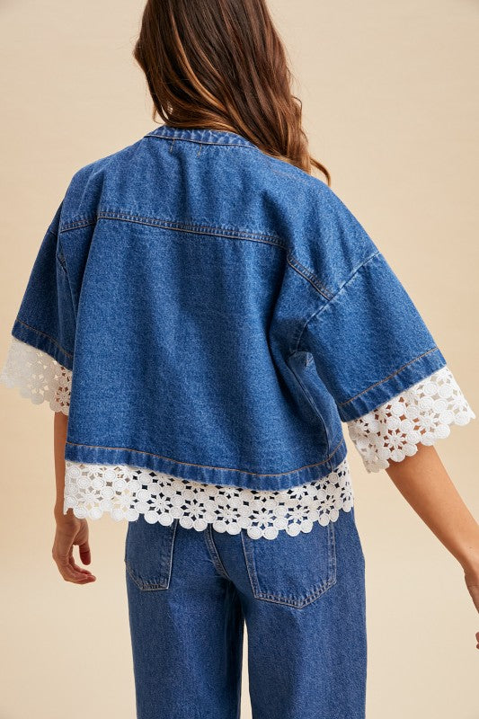 Lace Trimmed Denim Top