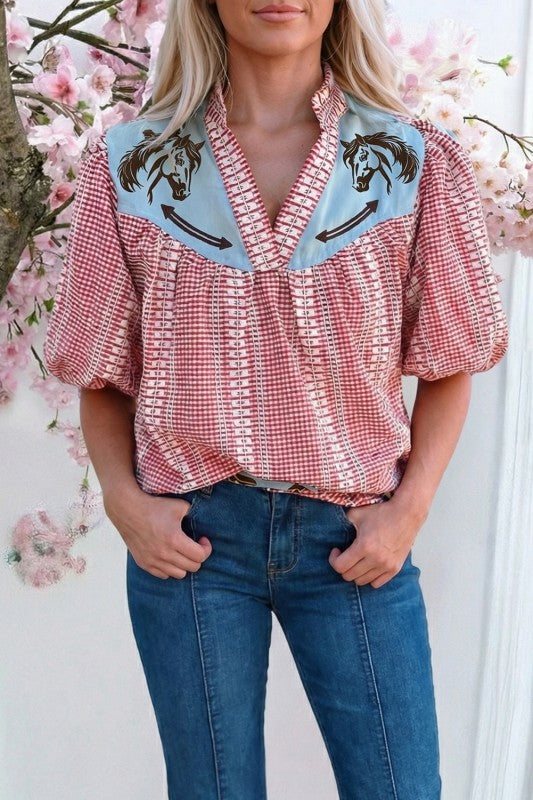 Puff Sleeve Blouse Red
