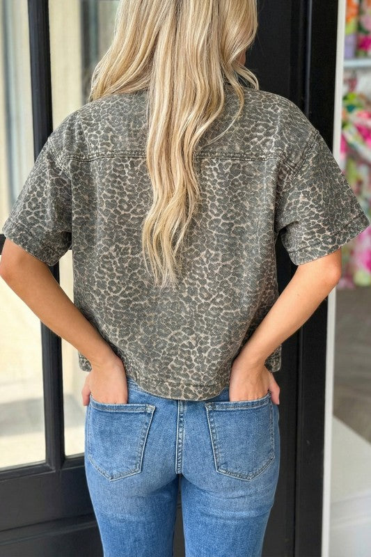 Leopard Denim Button Up