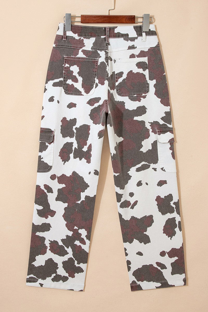 Cow Print Cargo Pants