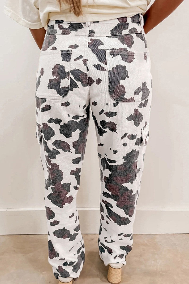 Cow Print Cargo Pants