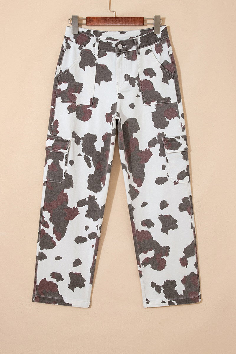Cow Print Cargo Pants