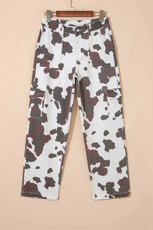Cow Print Cargo Pants