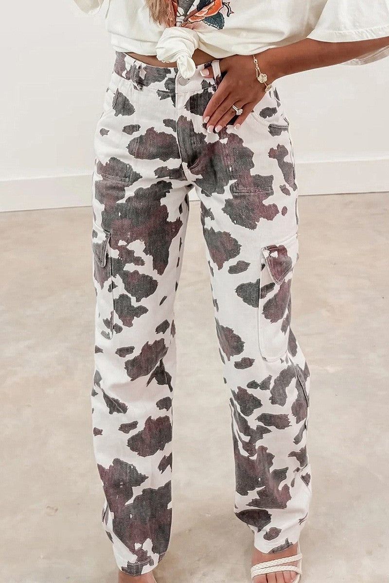 Cow Print Cargo Pants