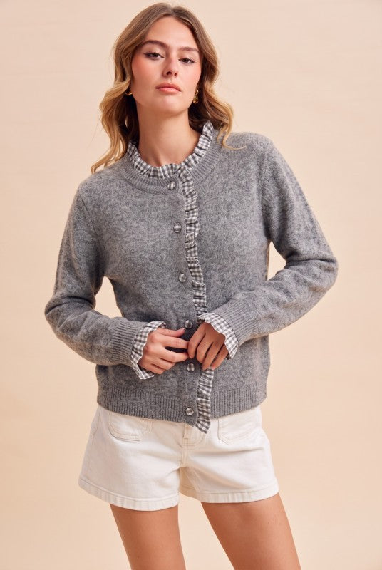 Gingham Ruffle Cardigan