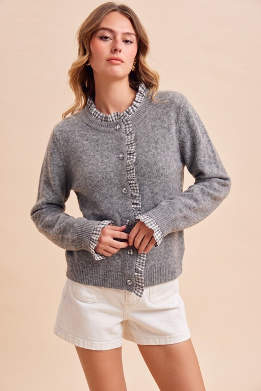 Gingham Ruffle Cardigan