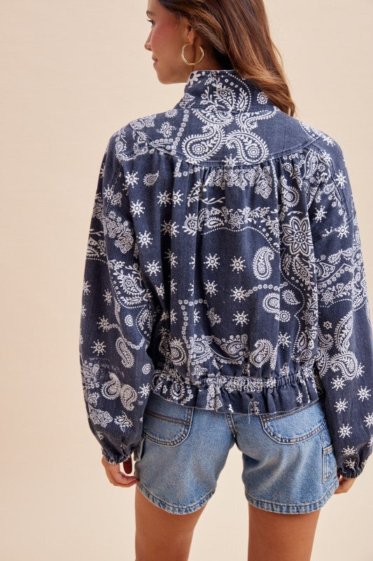 Bandana Drawstring Bomber Jacket