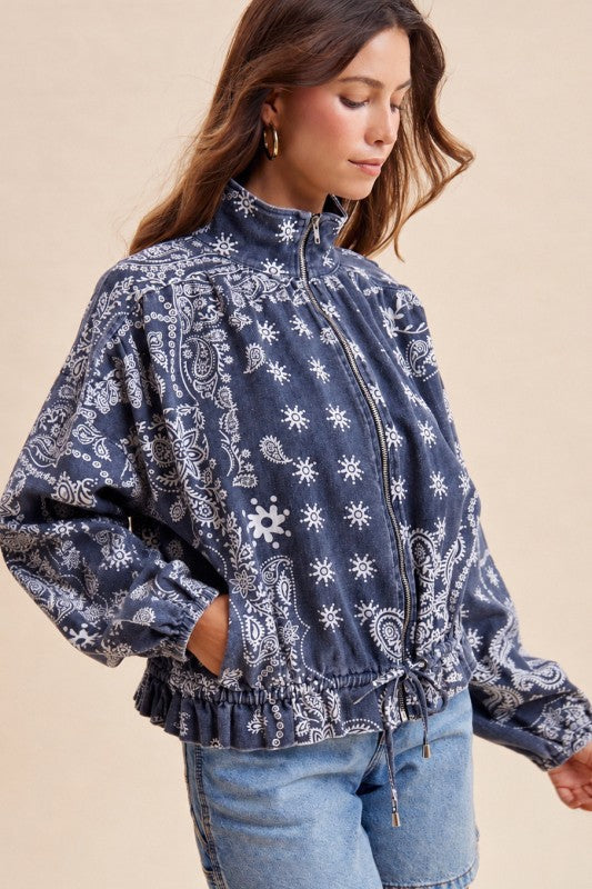 Bandana Drawstring Bomber Jacket