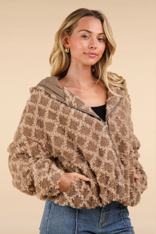 Fuzzy Textured Jacket Taupe