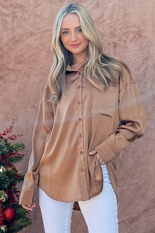 Toffee Satin Top