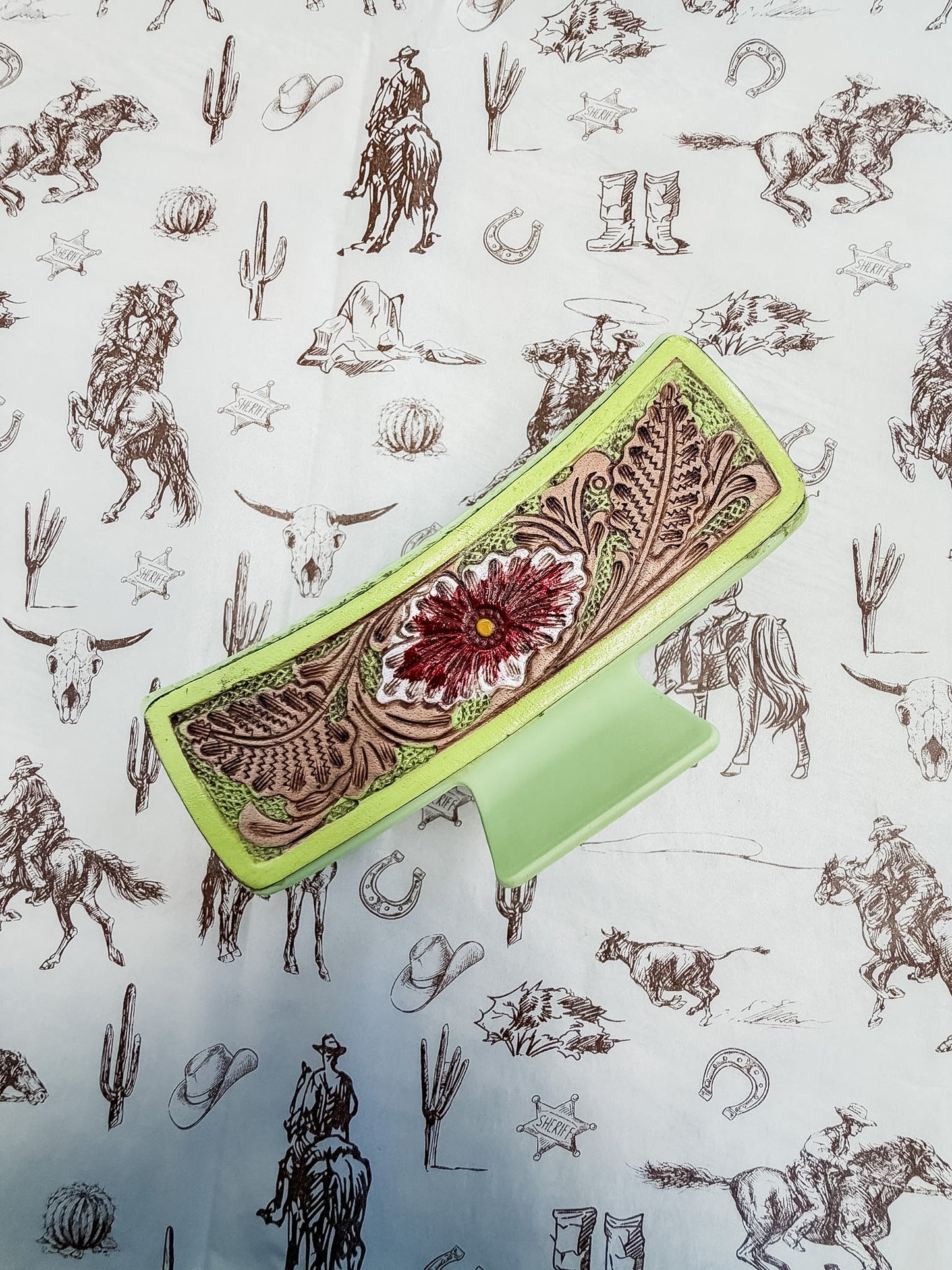 Lime Tooled Large Hair Clip