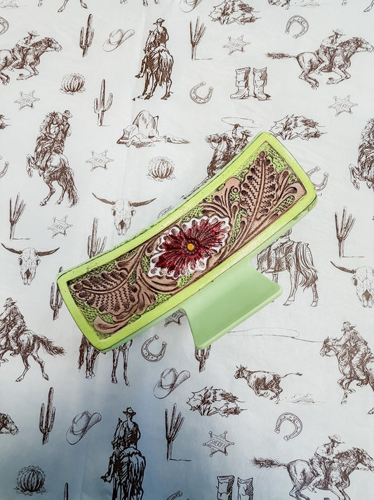 Lime Tooled Large Hair Clip