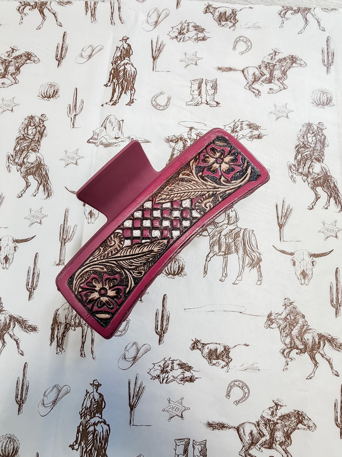 Pink Tooled Large Hair Clip