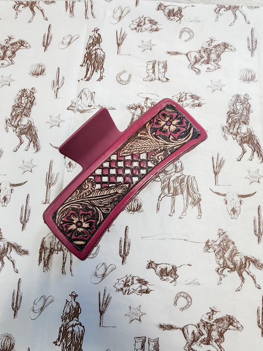 Pink Tooled Large Hair Clip