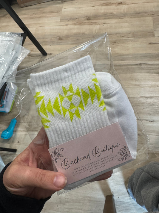Western Socks Green Aztec